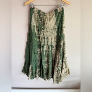 Metrowear Green Tie Dye Tiered Midi Skirt XL Boho Festival Raw Edge Gauze Skirt